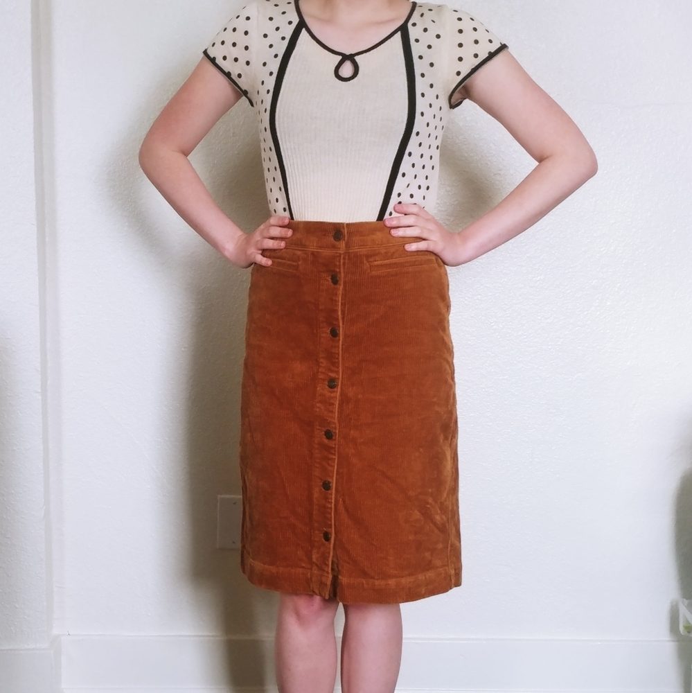 Lands End orange Courdroy Button Knee Length Skirt